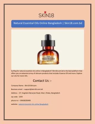 Natural Essential Oils Online Bangladesh | Skin18.com.bd