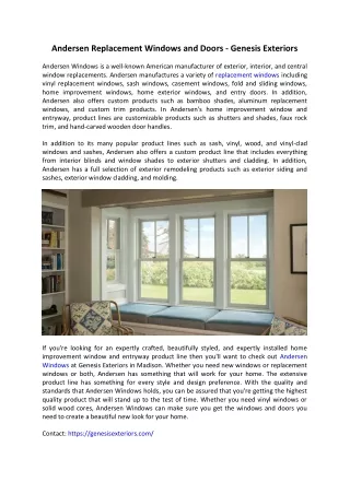Andersen Replacement Windows and Doors - Genesis Exteriors