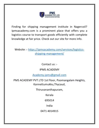 Shipping Management Institute in Nagercoil  Ipmsacademy.com