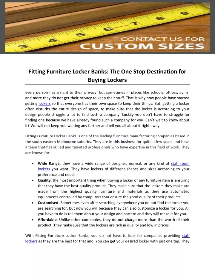 fitting furniture locker banks the one stop
