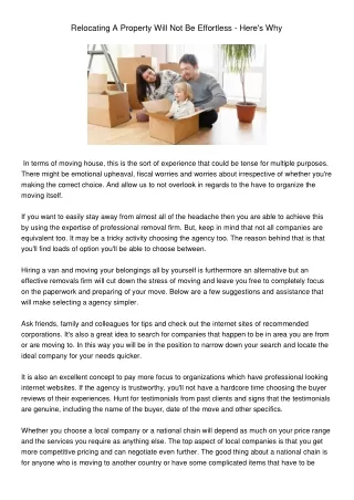 relocating a property will not be effortless here