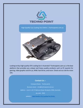 High Quality Cpu Cooling Fan Online | Technopoint.com.au