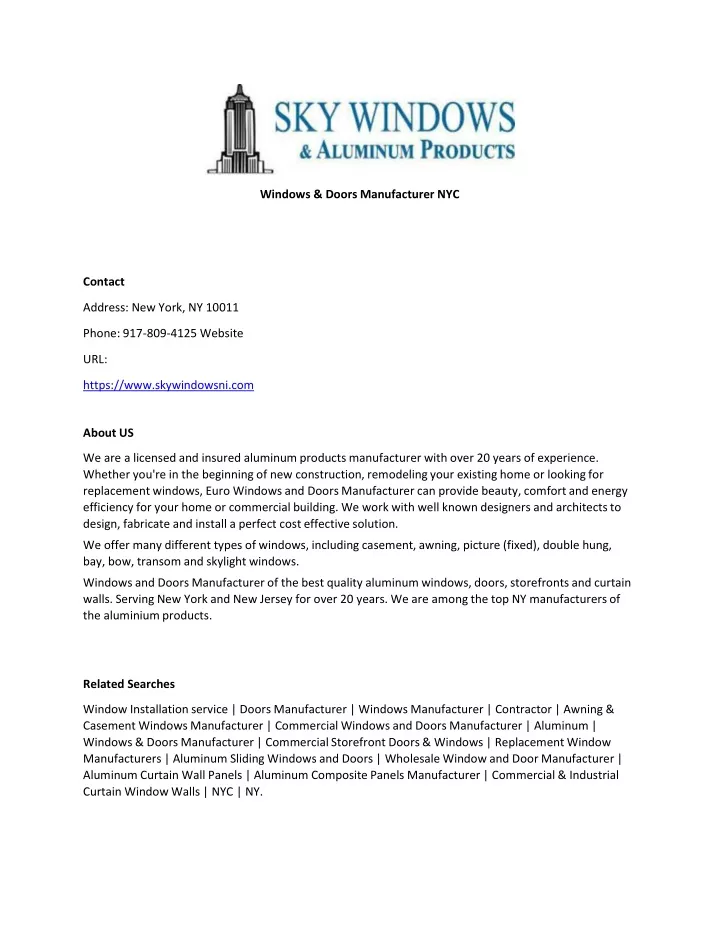 windows doors manufacturer nyc