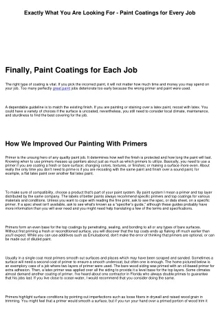 Paint Coatings for Each and Every Job