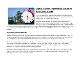 Digitize the Most Important 15 Minutes at Your Chemical Plant