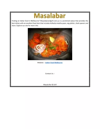 Indian Food Melbourne masalabarandgrill.com.au