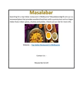 Top Indian Restaurant in Melbourne  masalabarandgrill.com.au