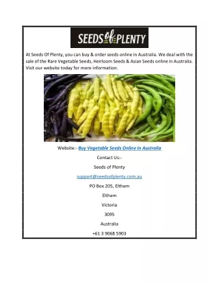 Buy Vegetable Seeds Online in Australia | Seeds of Plenty