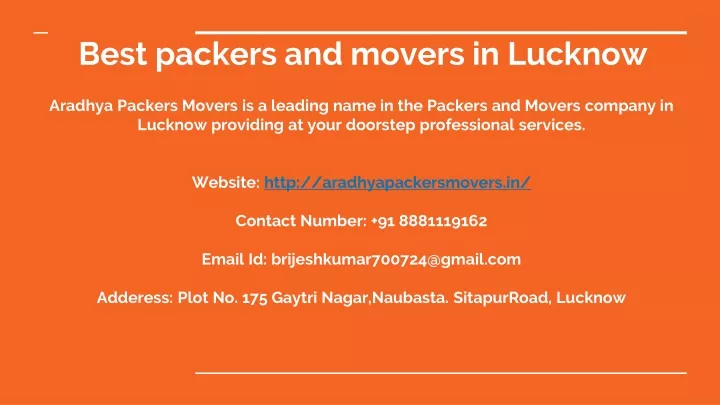 best packers and movers in lucknow aradhya
