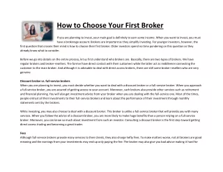 How to Choose Your First Broker