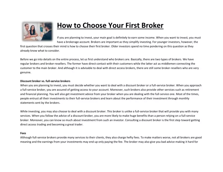 how to choose your first broker