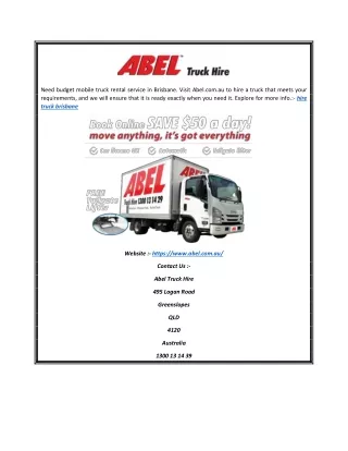 Hire Truck Brisbane | Abel.com.au