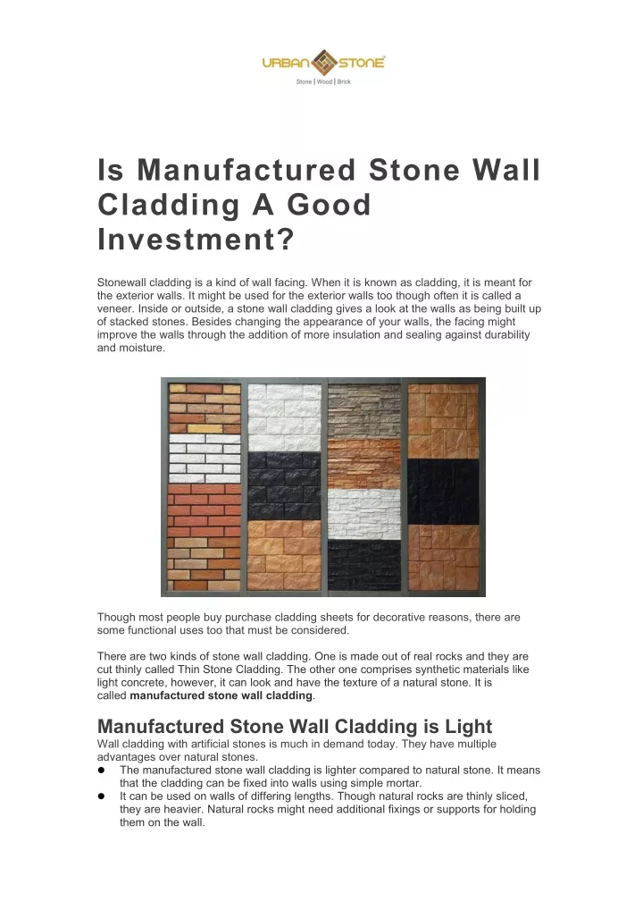 is manufactured stone wall cladding a good
