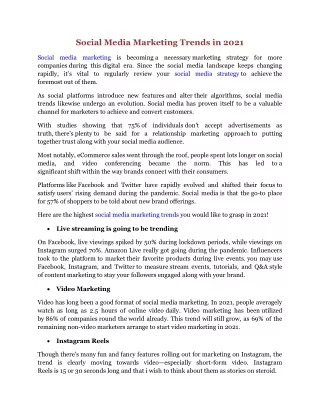 Social Media Marketing Trends in 2021-