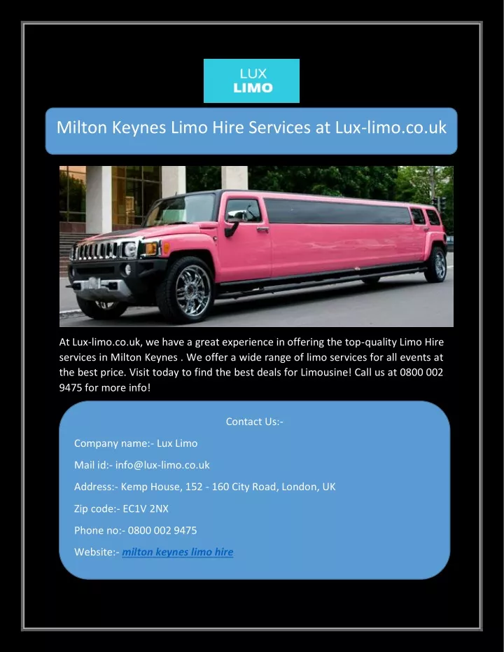 milton keynes limo hire services at lux limo co uk