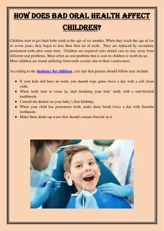how does bad oral health affect how does bad oral