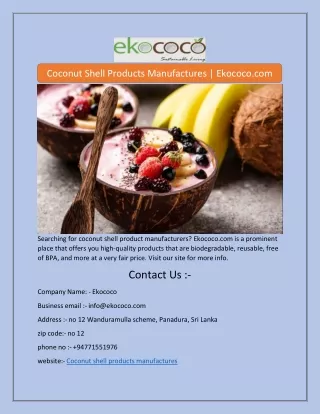 Coconut Shell Products Manufactures | Ekococo.com
