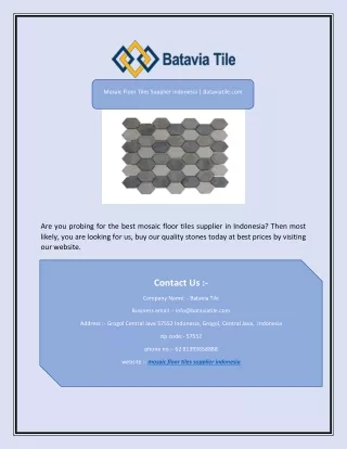 Mosaic Floor Tiles Supplier Indonesia | Bataviatile.com