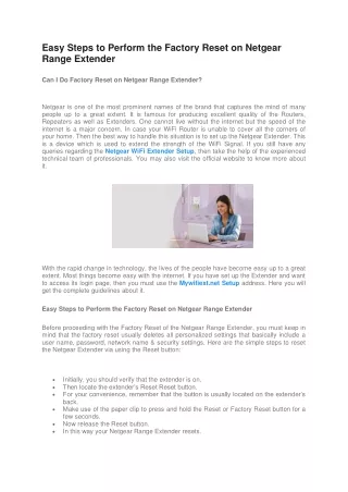 Easy Steps to Perform the Factory Reset on Netgear Range Extender