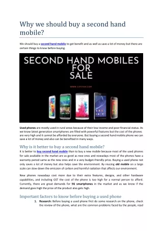 Why we should buy a second hand mobile