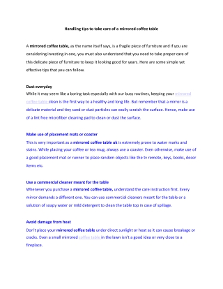 handling tips to take care of a mirrored coffee