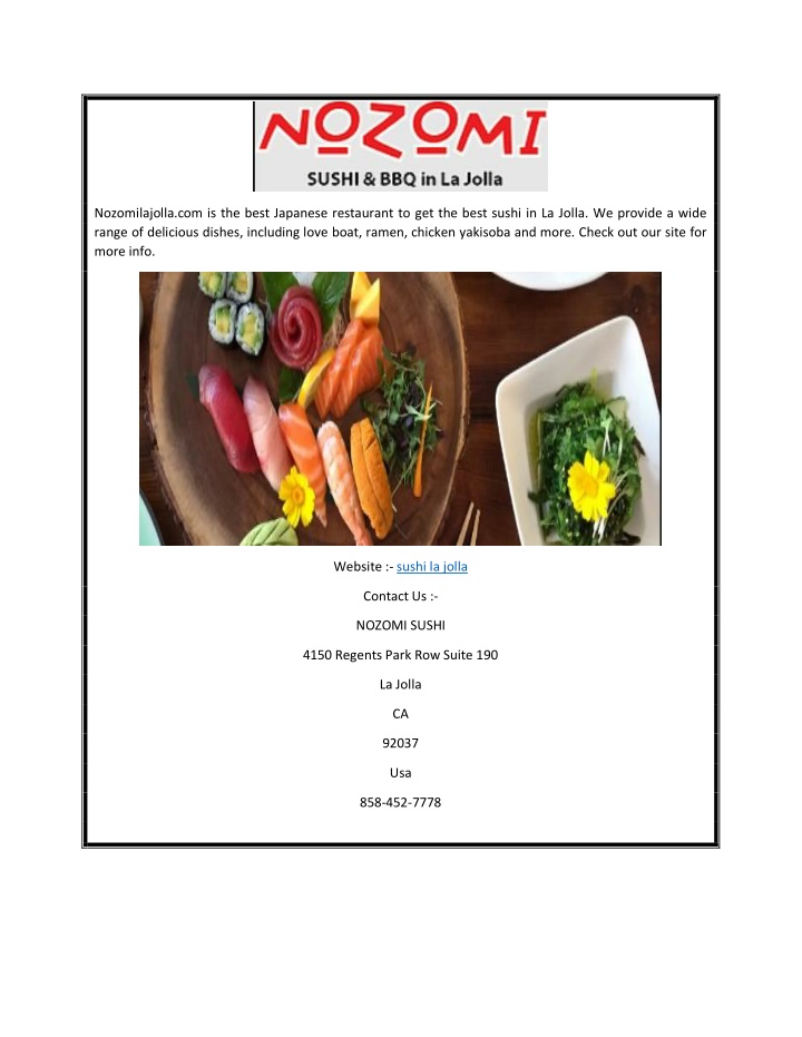 nozomilajolla com is the best japanese restaurant