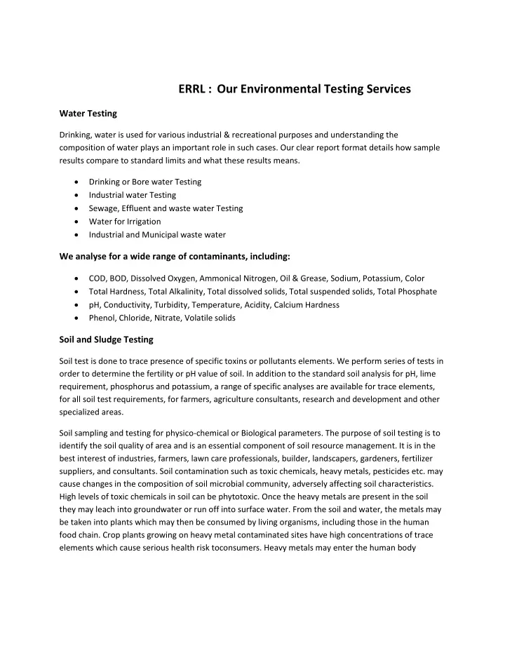 errl our environmental testing services