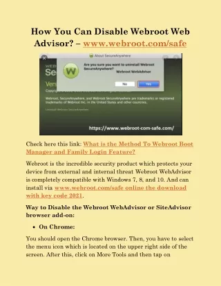 how you can disable webroot web advisor