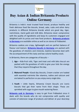 Buy Britannia Products Online in Germany | FNBBASKET