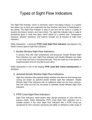 types of sight flow indicators