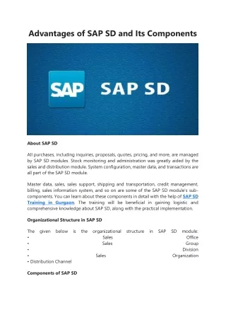 advantages of sap sd and its components