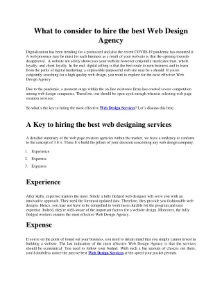 What to consider to hire the best web design agency
