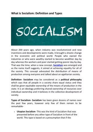 what is socialism definition and types