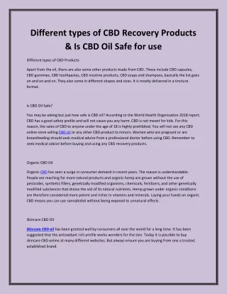 Different types of CBD Recovery Products & Is CBD Oil Safe for use
