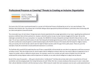 Professional Presence or Covering Threats to Creating an Inclusive Organization