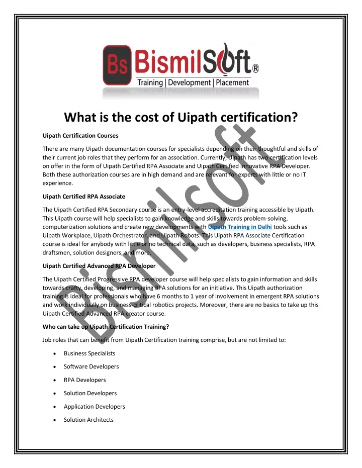what is the cost of uipath certification