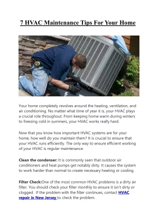 7 HVAC Maintenance Tips For Your home