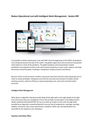 reduce operational cost with intelligent work
