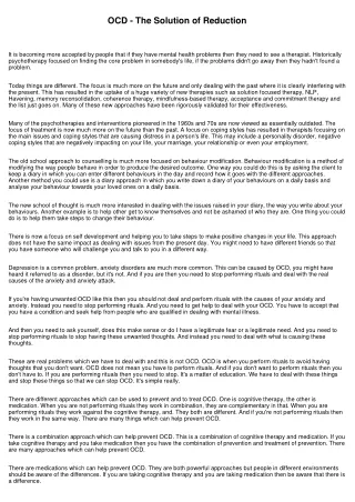OCD - The Treatment of Prevention