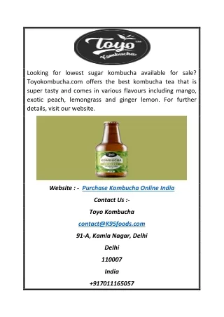 Purchase Kombucha Online India | Toyokombucha.com