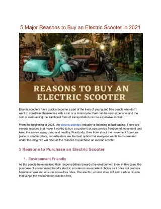 5 Dominant Reasons to Buy an Electric Scooter