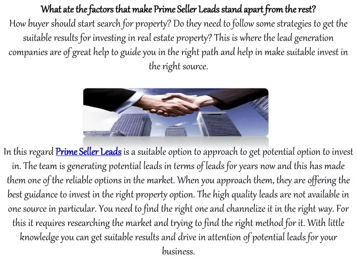 what ate the factors that make prime seller leads