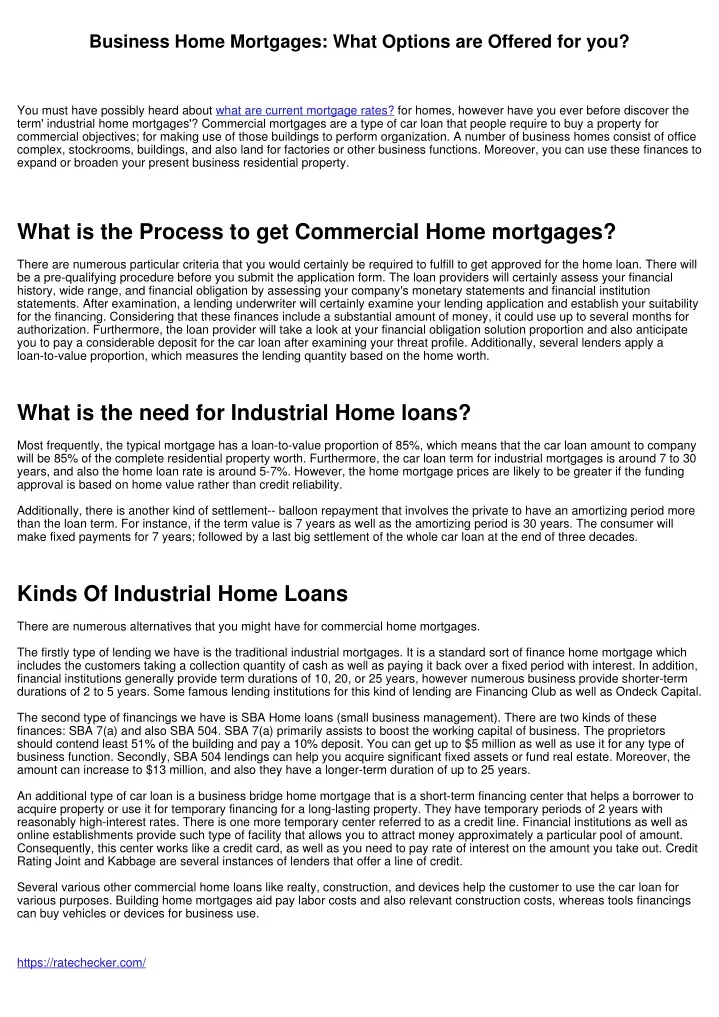 business home mortgages what options are offered