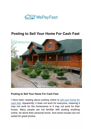 posting to sell your home for cash fast