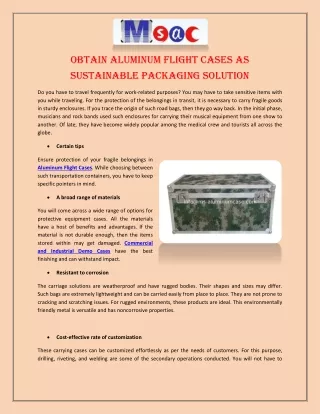 Obtain Aluminum Flight Cases as Sustainable Packaging Solution