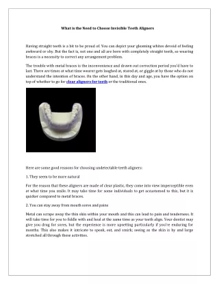 What is the Need to Choose Invisible Teeth Aligners