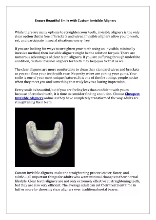 Ensure Beautiful Smile with Custom Invisible Aligners