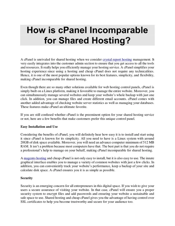 How is cPanel Incomparable for Shared Hosting