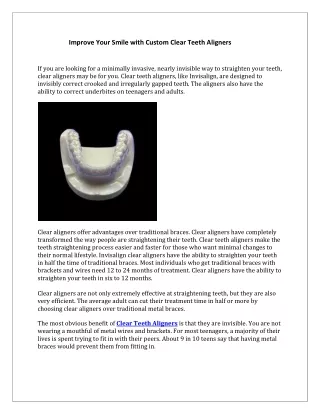 Improve Your Smile with Custom Clear Teeth Aligners