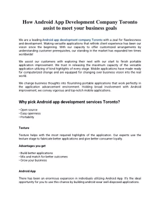 How Android App Development Company Toronto assist to meet your business goals